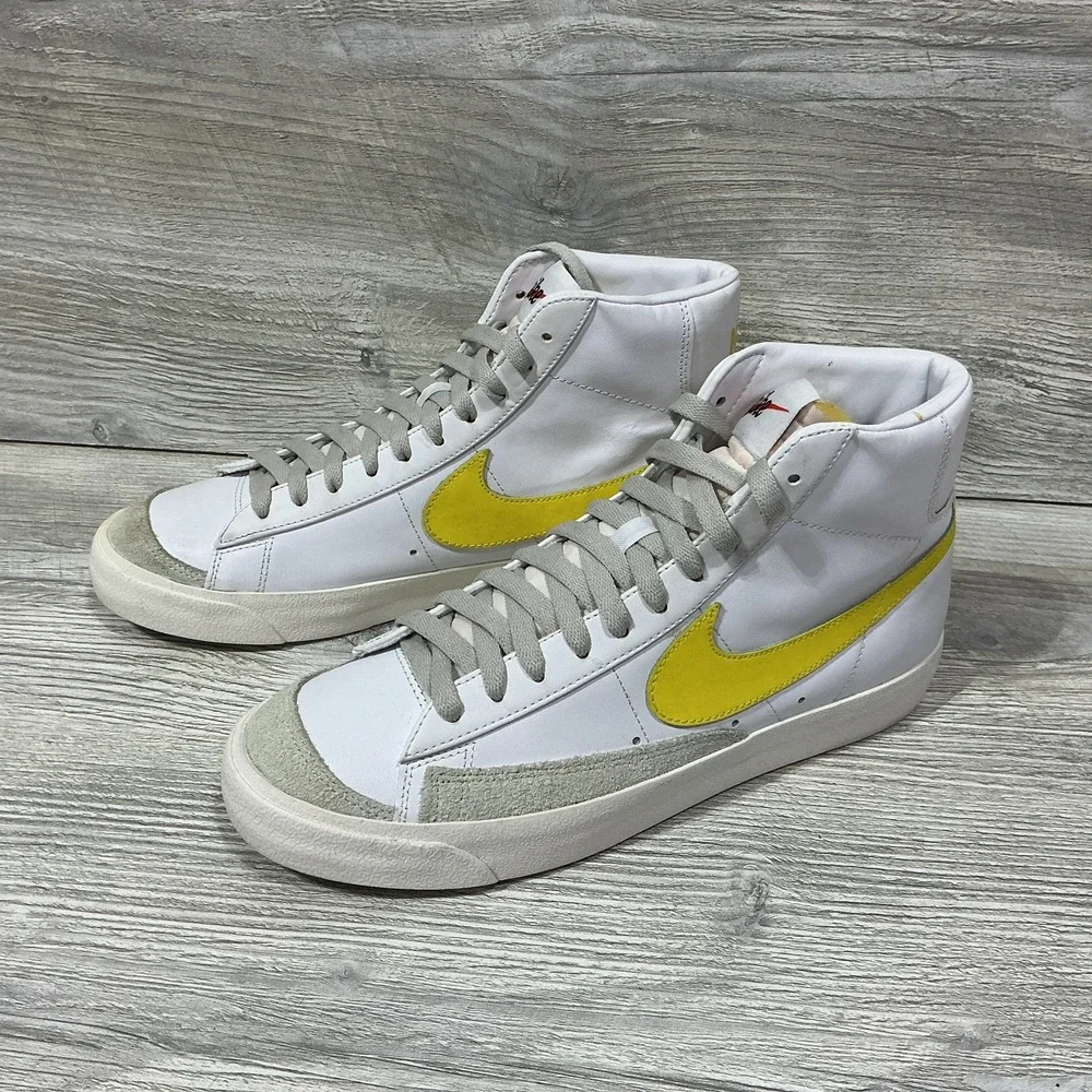 Nike Blazer Mid '77 Vintage BQ6806-101 White Yellow Leather Shoes Men's Size 8.5